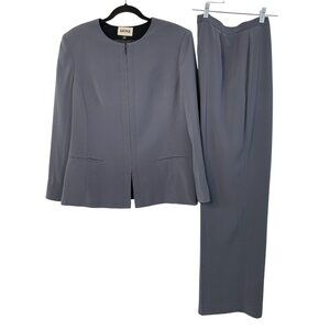 Kasper Zip Relaxed 2-Piece Gray Pant Suit Size 16 Cuffable HR Wide Leg 7636 GUC